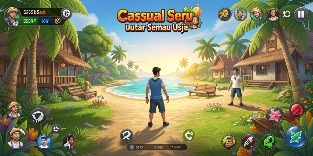 Tangkapan layar menampilkan gameplay seru dalam 55RP dengan karakter lucu.