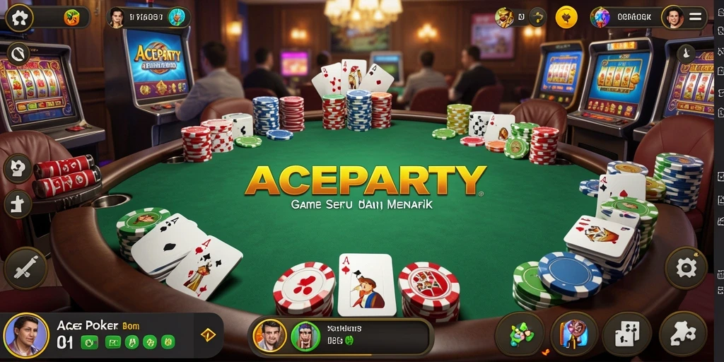 Screenshot gameplay ACEPARTY menampilkan aksi poker yang mendebarkan.