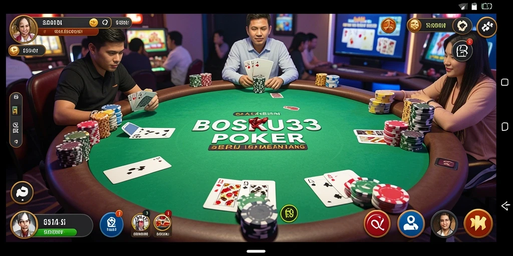 Tampilan gameplay poker seru dan mendebarkan di BOSKU33.