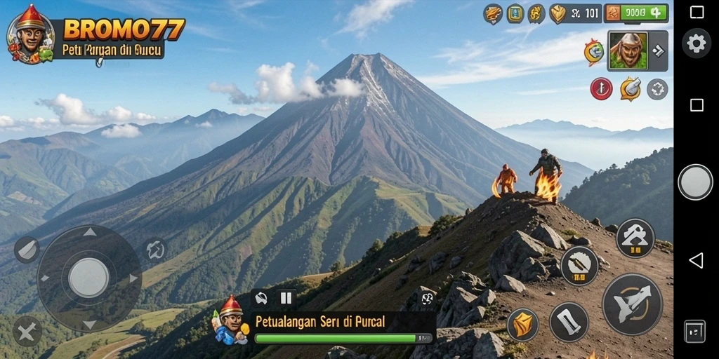 Tampilan gameplay menakjubkan dengan petualangan di Gunung Bromo.