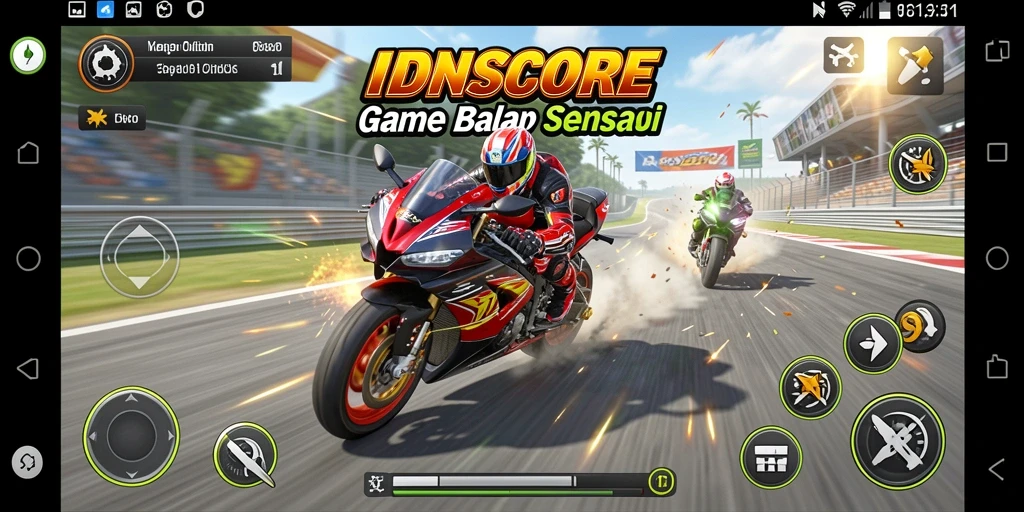 Screenshot IDNSCORE menampilkan aksi balapan motor yang seru.
