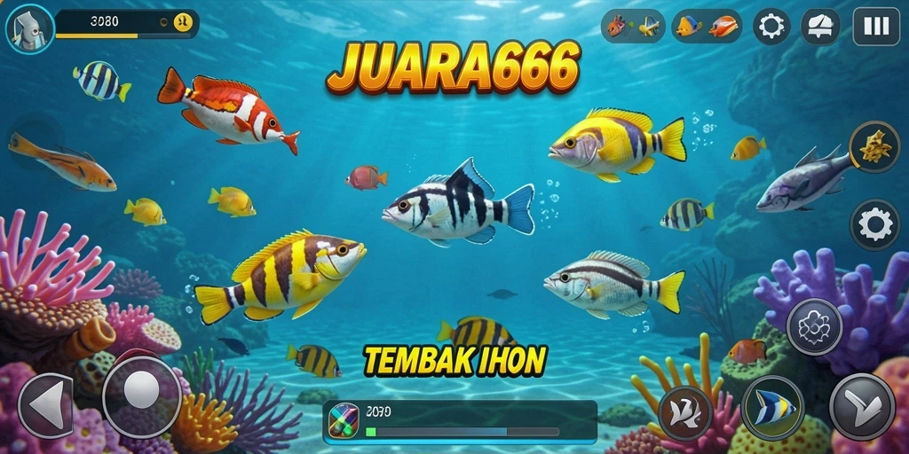 Tangkapan layar dari gameplay JUARA666 yang penuh aksi Tembak Ikan.