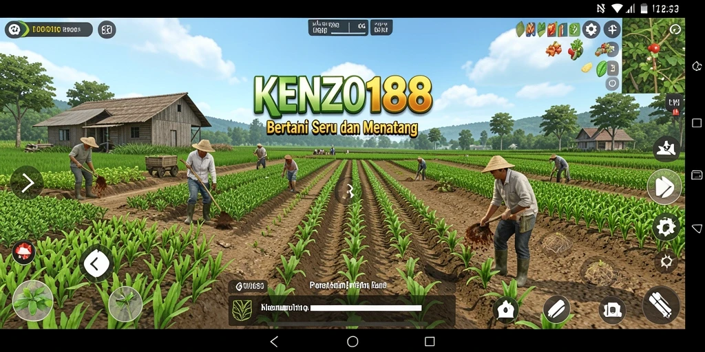 Tangkapan layar utama KENZO188 menampilkan gameplay bertani yang seru.