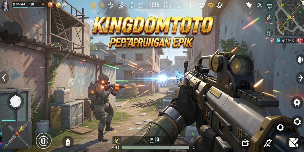 Screenshot KINGDOMTOTO menunjukkan aksi mendebarkan dalam game FPS.