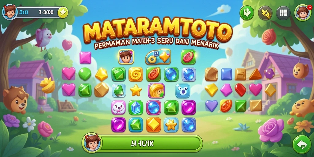 Gameplay seru di MATARAMTOTO dengan banyak tantangan Match-3.
