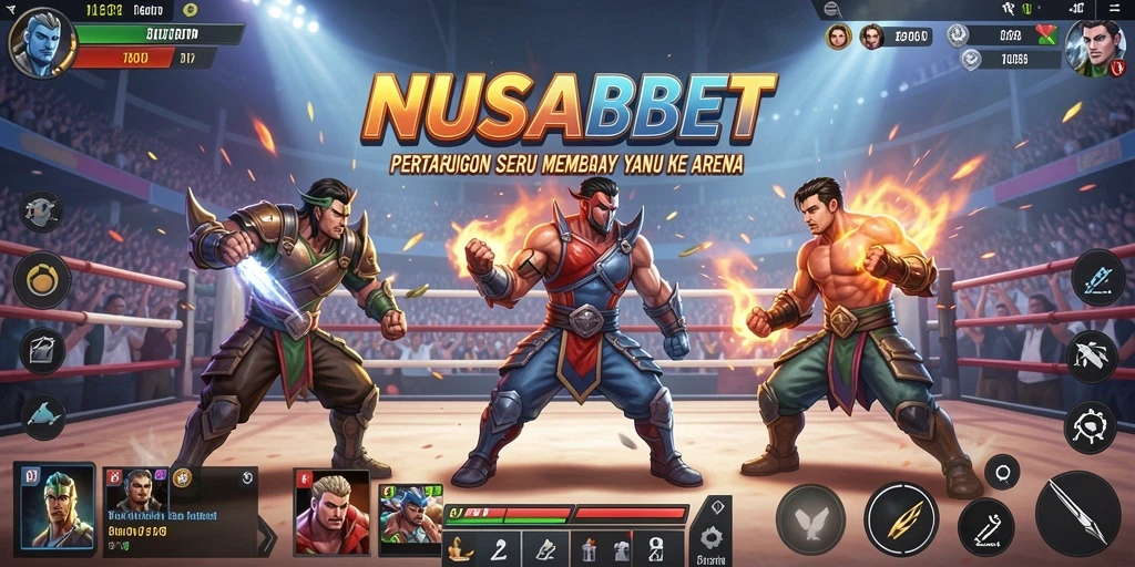 Tampilan pertarungan NUSABET yang intens dan penuh aksi dalam arena.