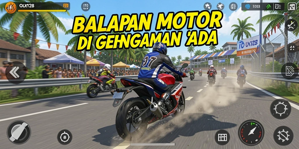 Tampilan gameplay balapan motor yang mendebarkan di OLX128.