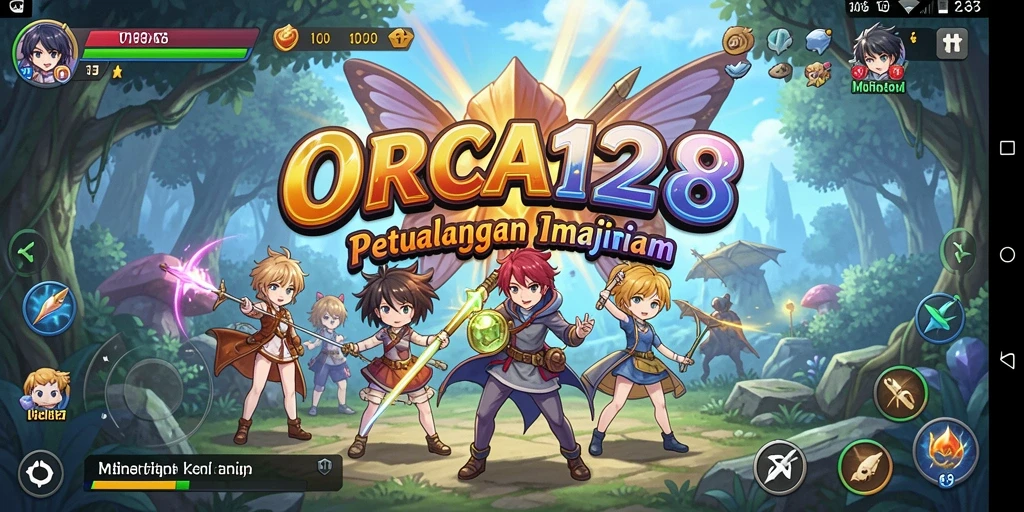 Screenshot gameplay ORCA128 yang menampilkan pertarungan seru dan karakter Anime.