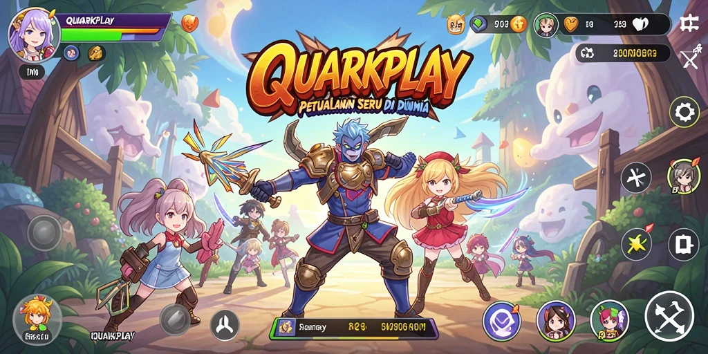 Tampilan gameplay QUARKPLAY dengan karakter anime yang menarik.